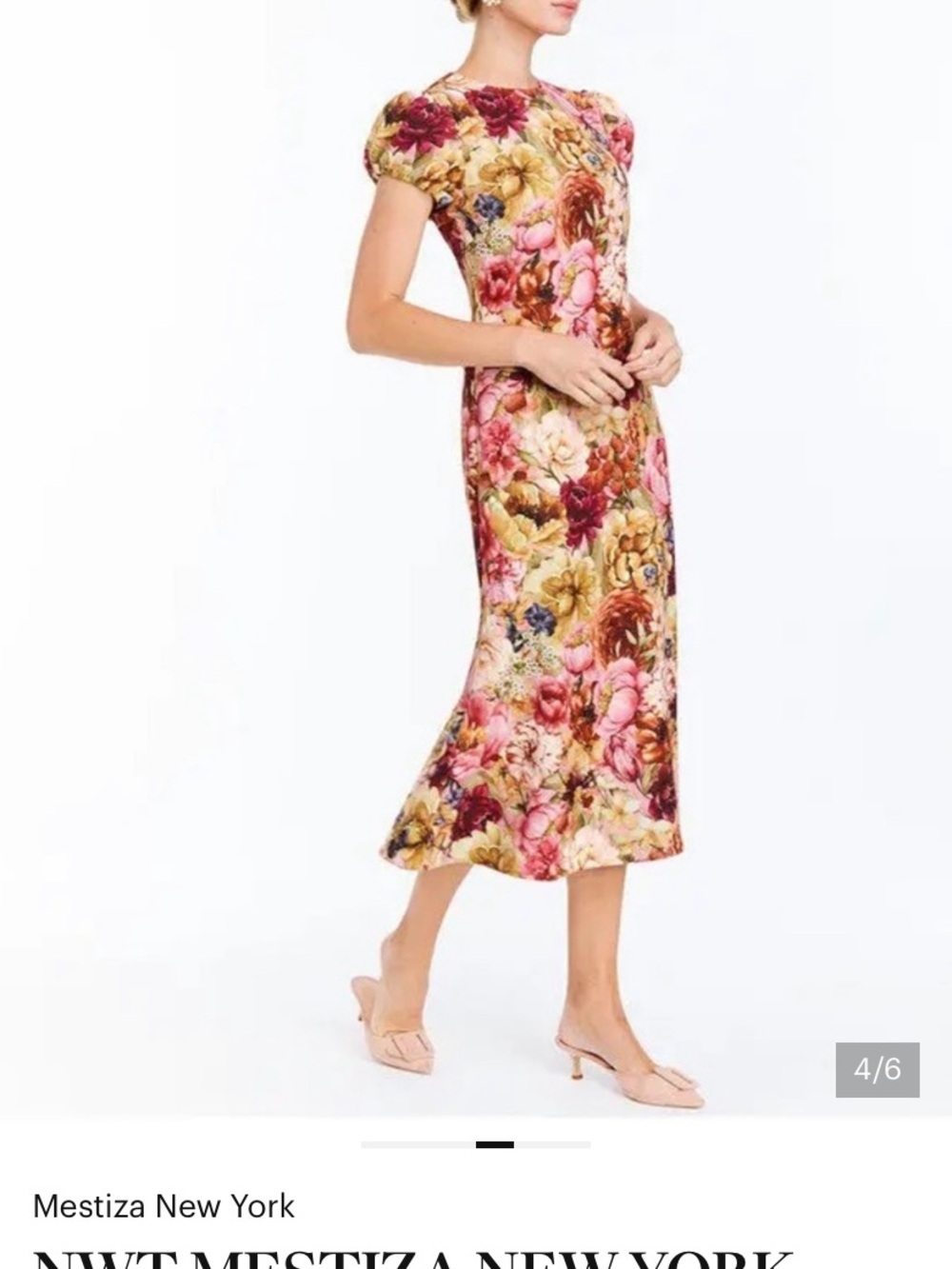 Pink & Gold Floral Midi Dress NWT
